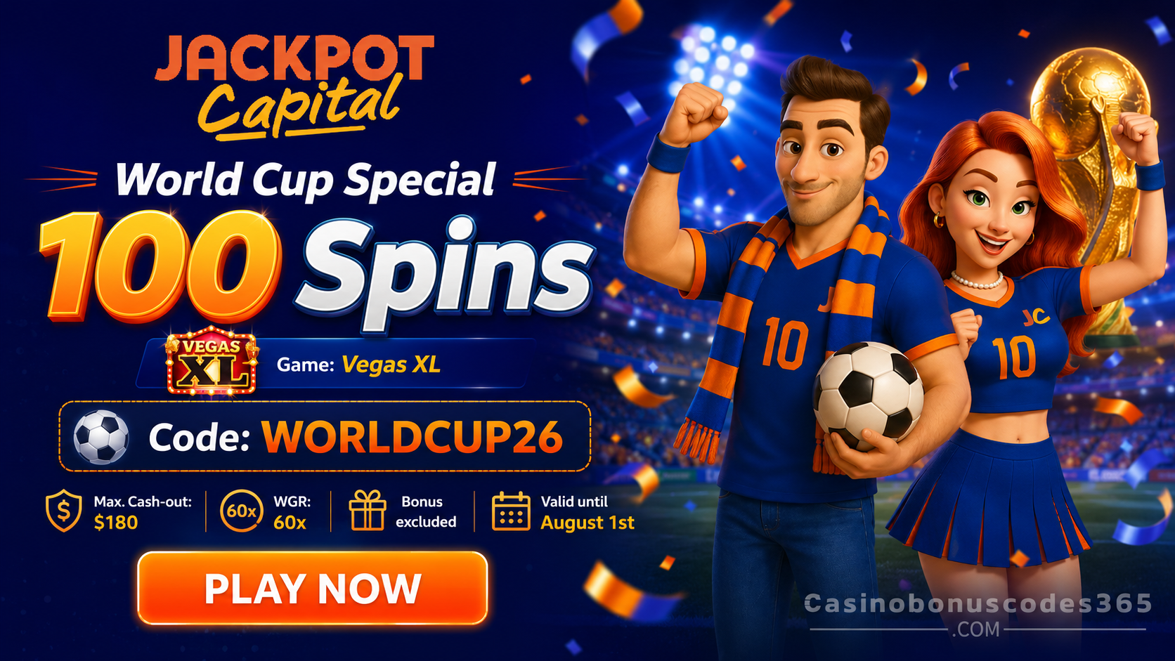 Jackpot Capital Casino 100 FREE Spins on Vegas XL