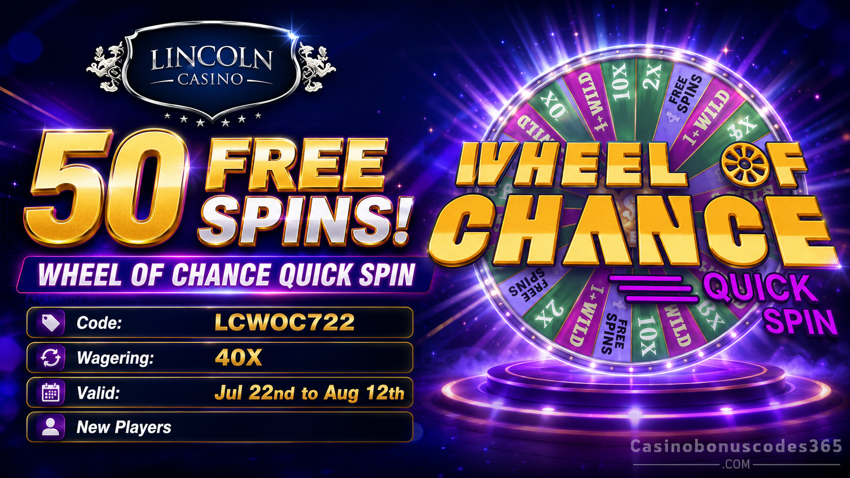Lincoln Casino 50 FREE Spins