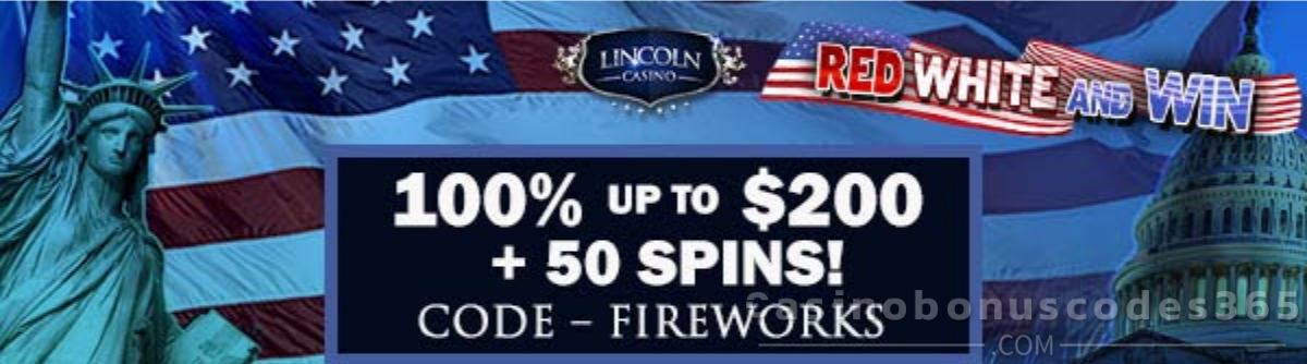Lincoln Casino 100% up to $200 + 50 FREE Spins Bonus Code FIREWORKS