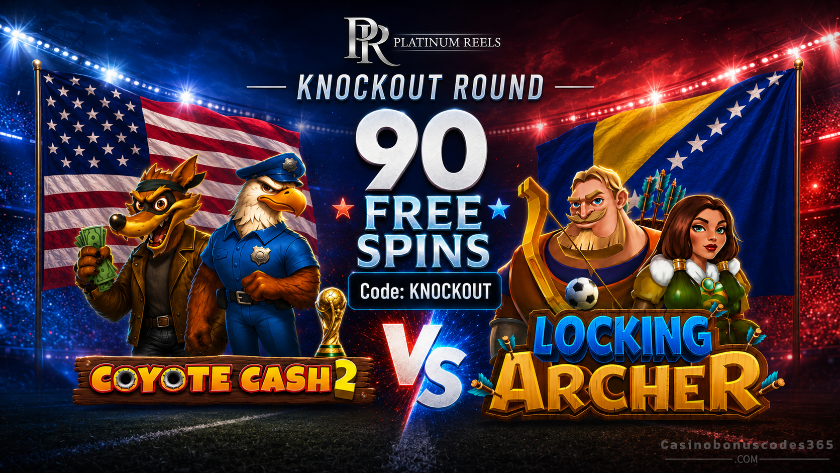 Platinum Reels Casino 90 FREE Spins on Coyote Cash 2 VS Lockin Archer