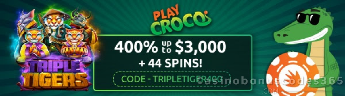 PlayCroco 400% bonus and 44 FREE Spins