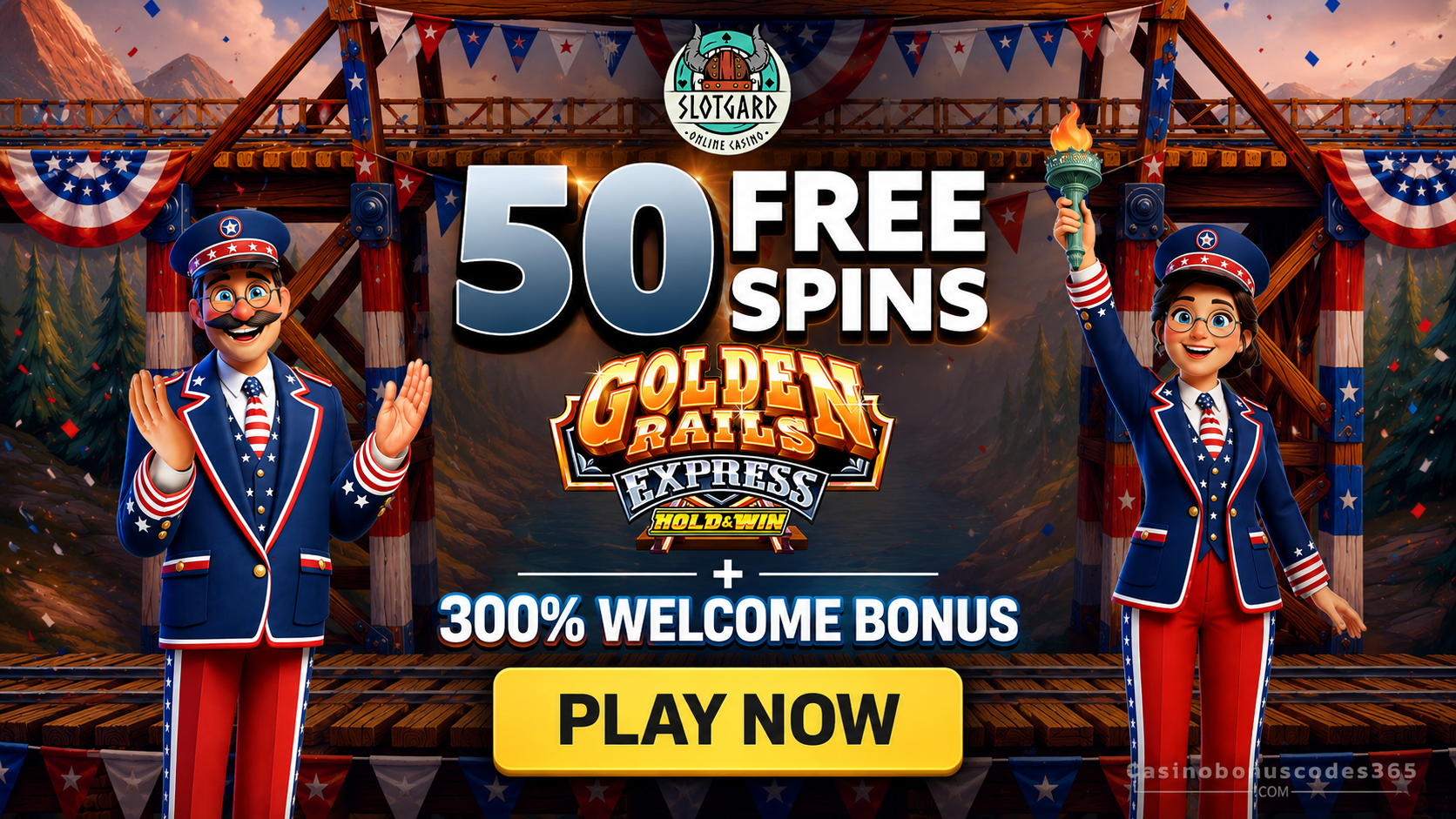 SlotGard Casino 50 FREE Spins on Golden Rails Express