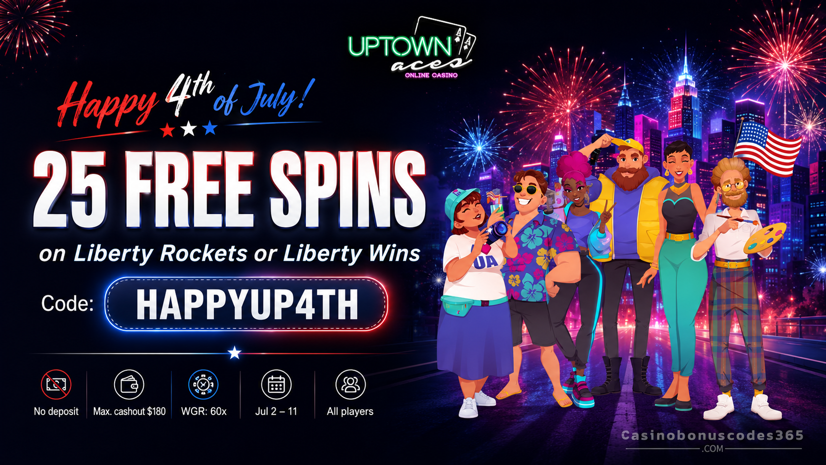 Uptown Aces Bonus Offer – 25 no-deposit FREE Spins