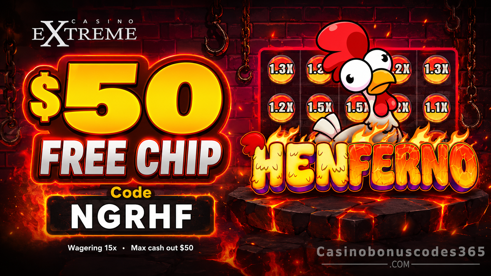 Casino Extreme $50 FREE CHIP on Henferno