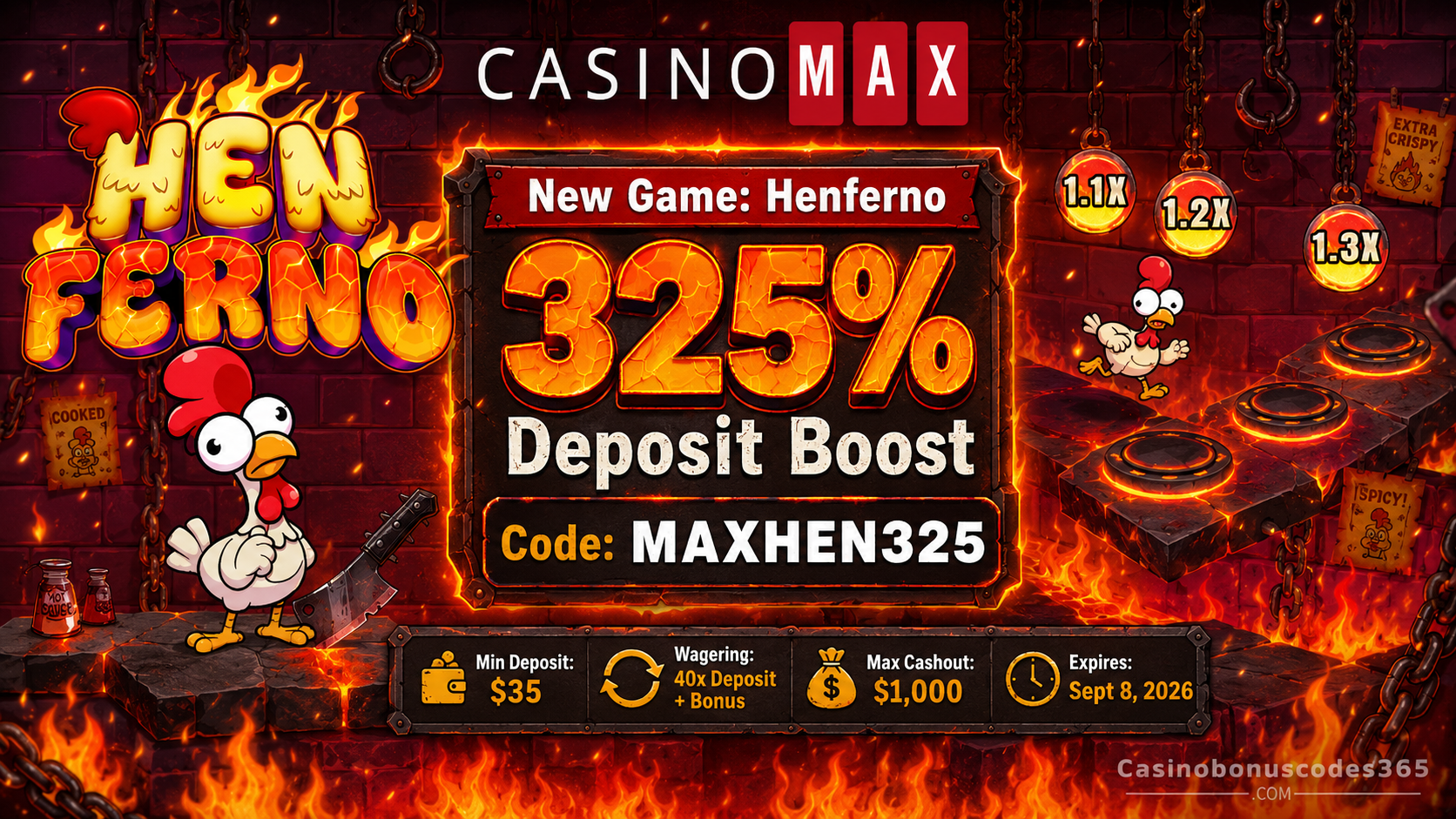 CasinoMax Henferno 325% Deposit Boost