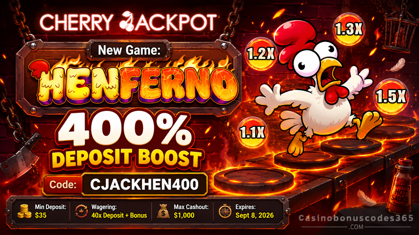 Cherry Jackpot Henferno 400% Deposit Boost