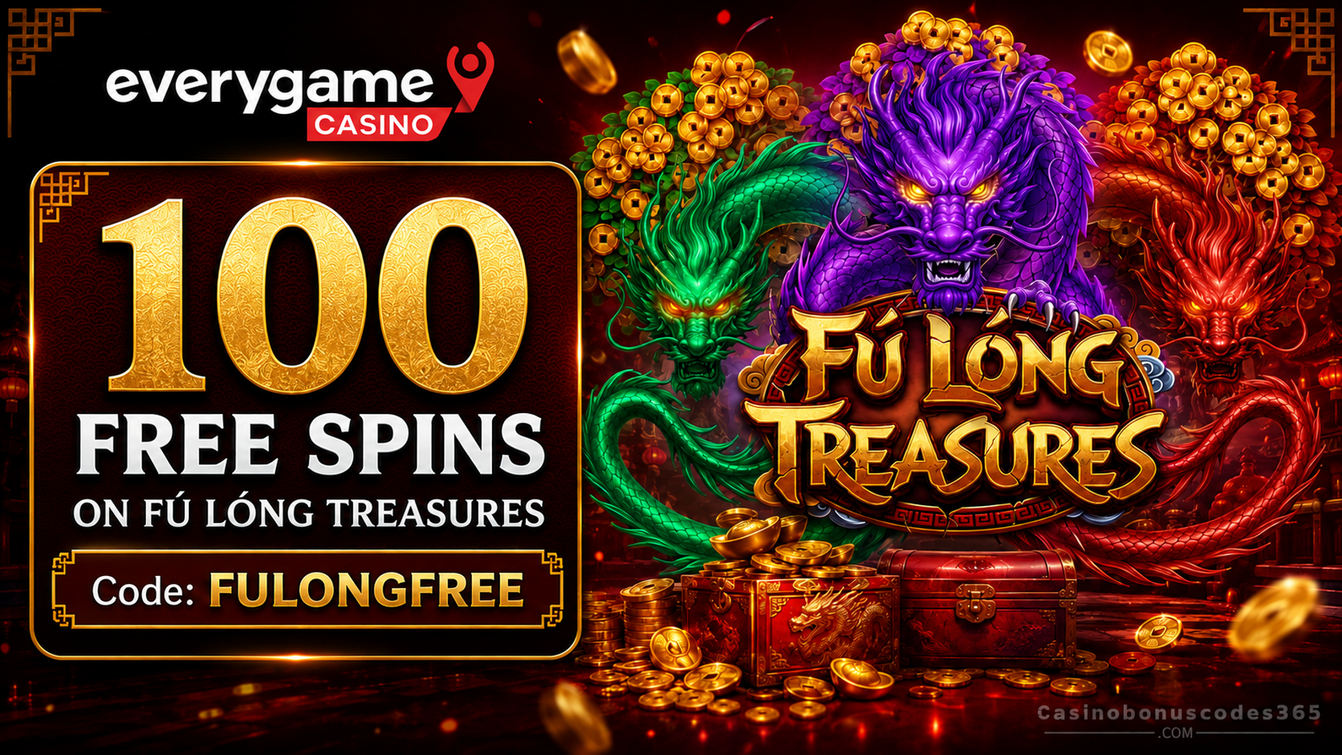 Everygame Casino Red 100 FREE Spins on Fú Lóng Treasures