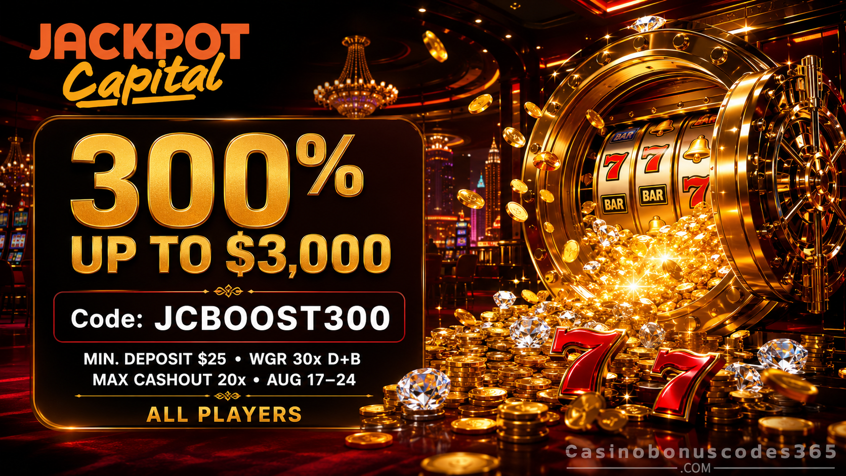 Jackpot Capital Casino 300% up to $3,000 deposit bonus