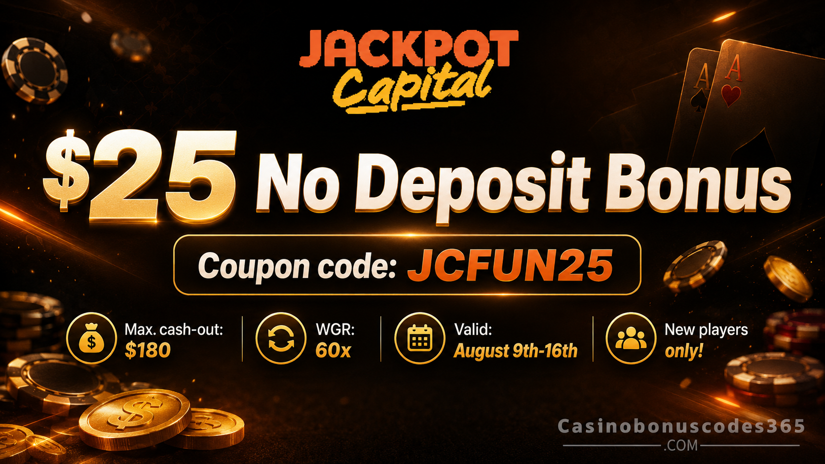 Jackpot Capital Casino $25 No Deposit Bonus code JCFUN25