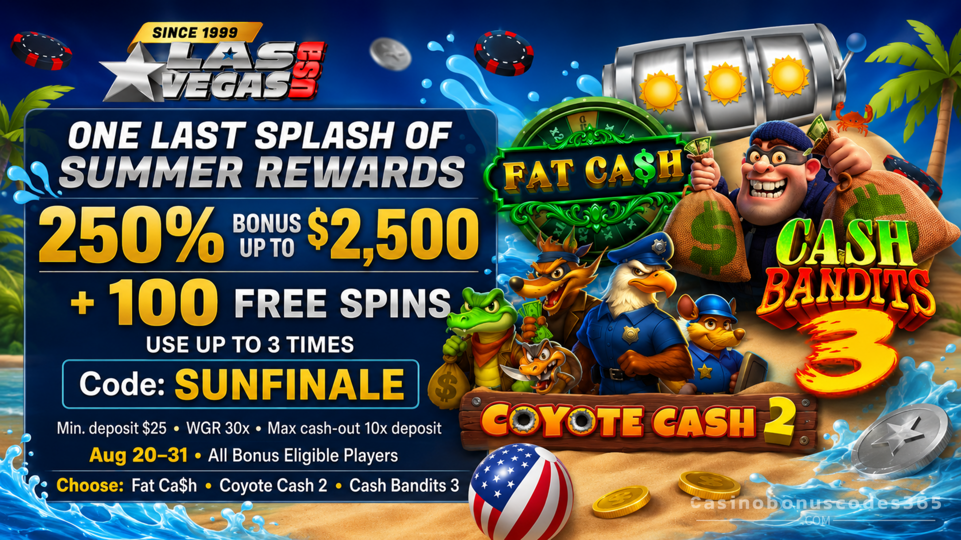 Las Vegas USA Bonus Offer – 250% up to $2,500 + 100 FREE Spins