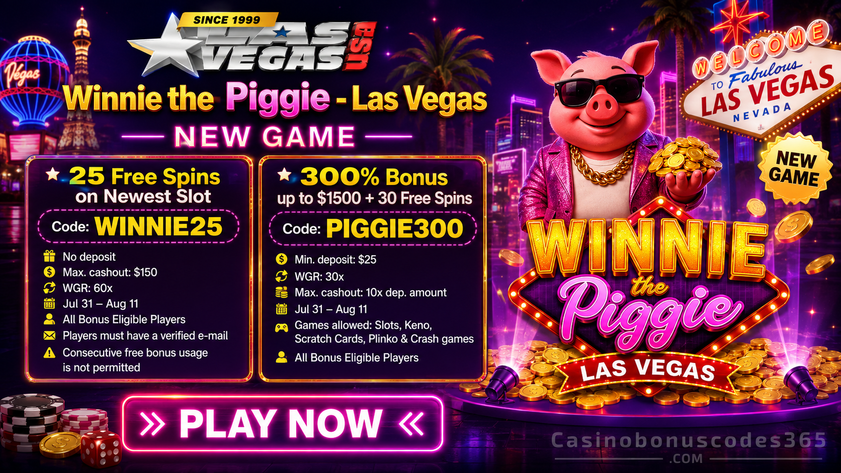 Las Vegas USA Bonus Offer – 25 no-deposit FREE Spins on Winnie the Piggie Las Vegas