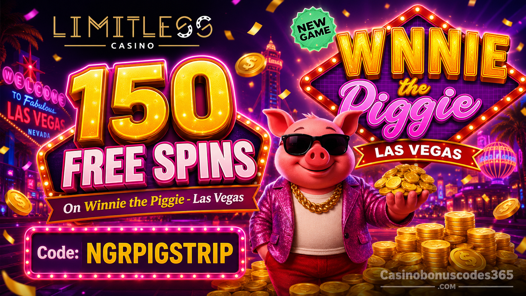 Limitless Casino 150 FREE Spins on Winnie the Piggie - Las Vegas
