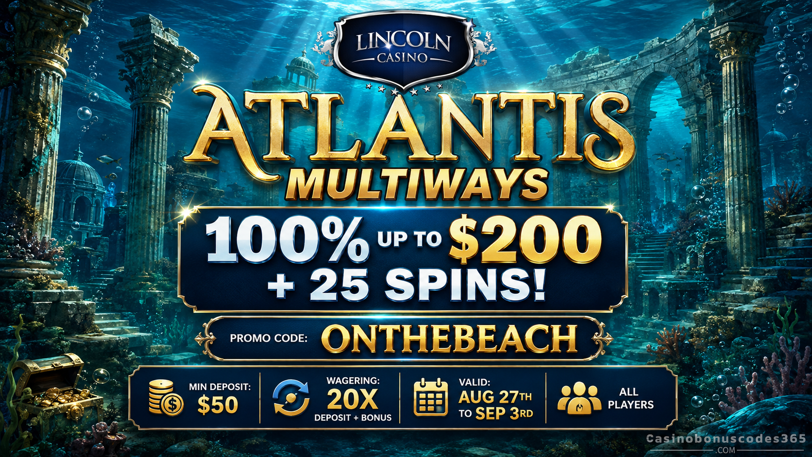Lincoln Casino Get 100% up to $200 + 25 FREE Spins at Lincoln Casino
