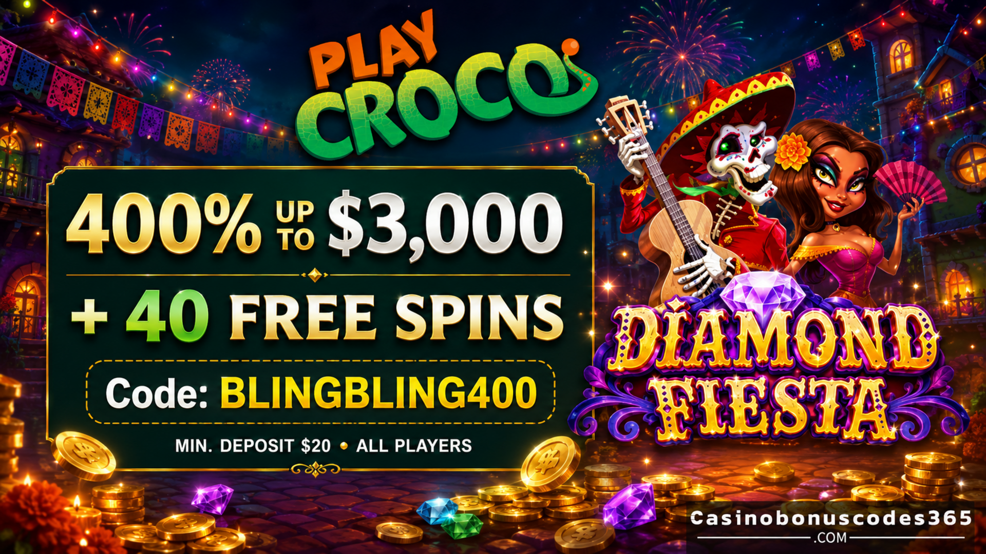 PlayCroco PlayCroco 66 FREE Spins on Divas of Darkness with Code 55DIVASFS
