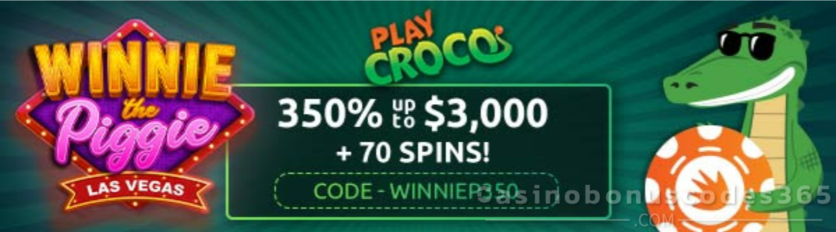 PlayCroco 350% up to $3,000 + 70 FREE Spins Winnie the Piggie - Las Vegas