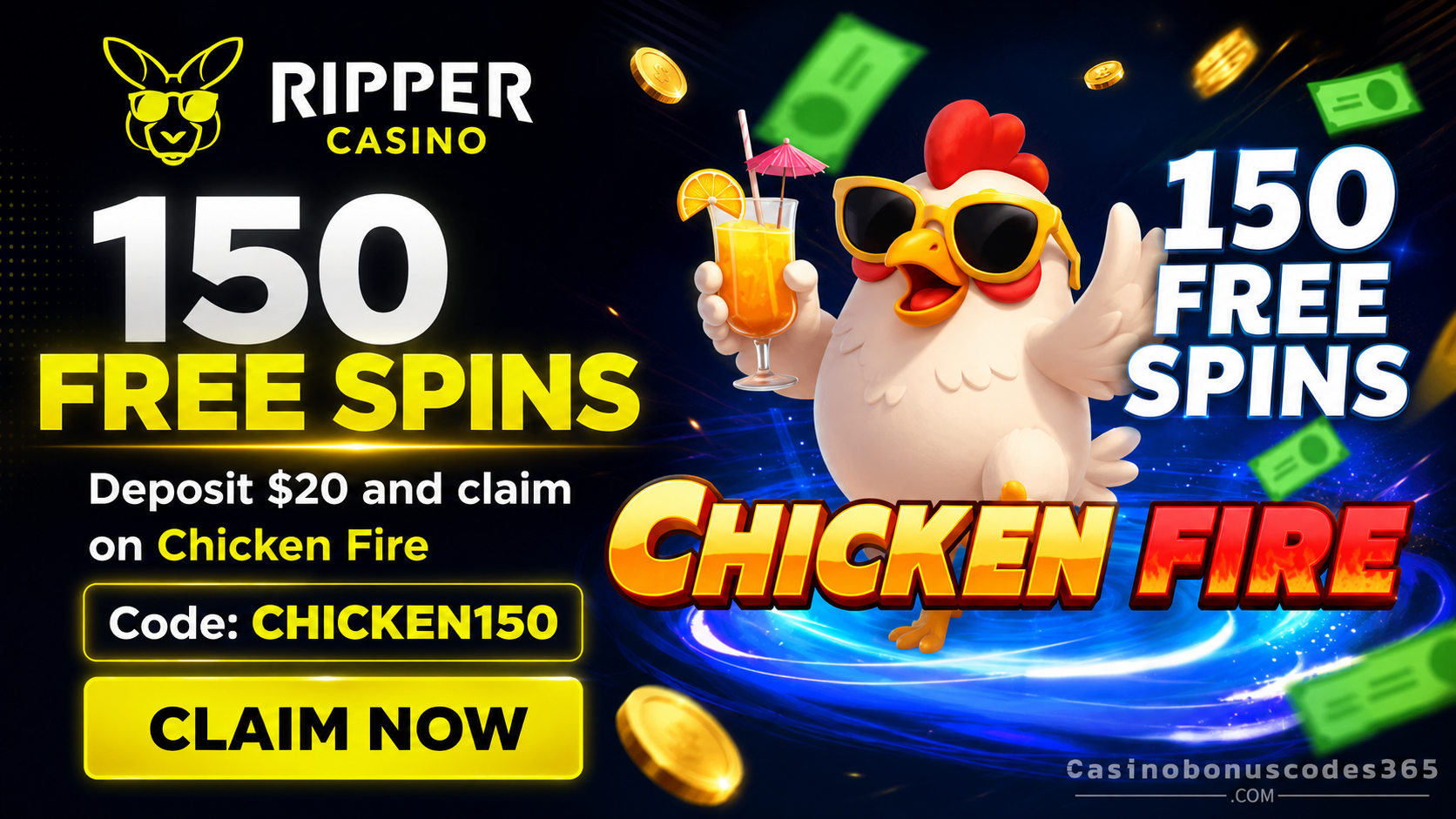 Ripper Casino Bonus Offer – 150 FREE Spins on Chicken Fire