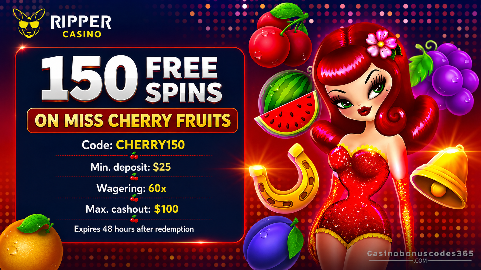 Ripper Casino Bonus Offer – 150 FREE Spins on Miss Cherry Fruits