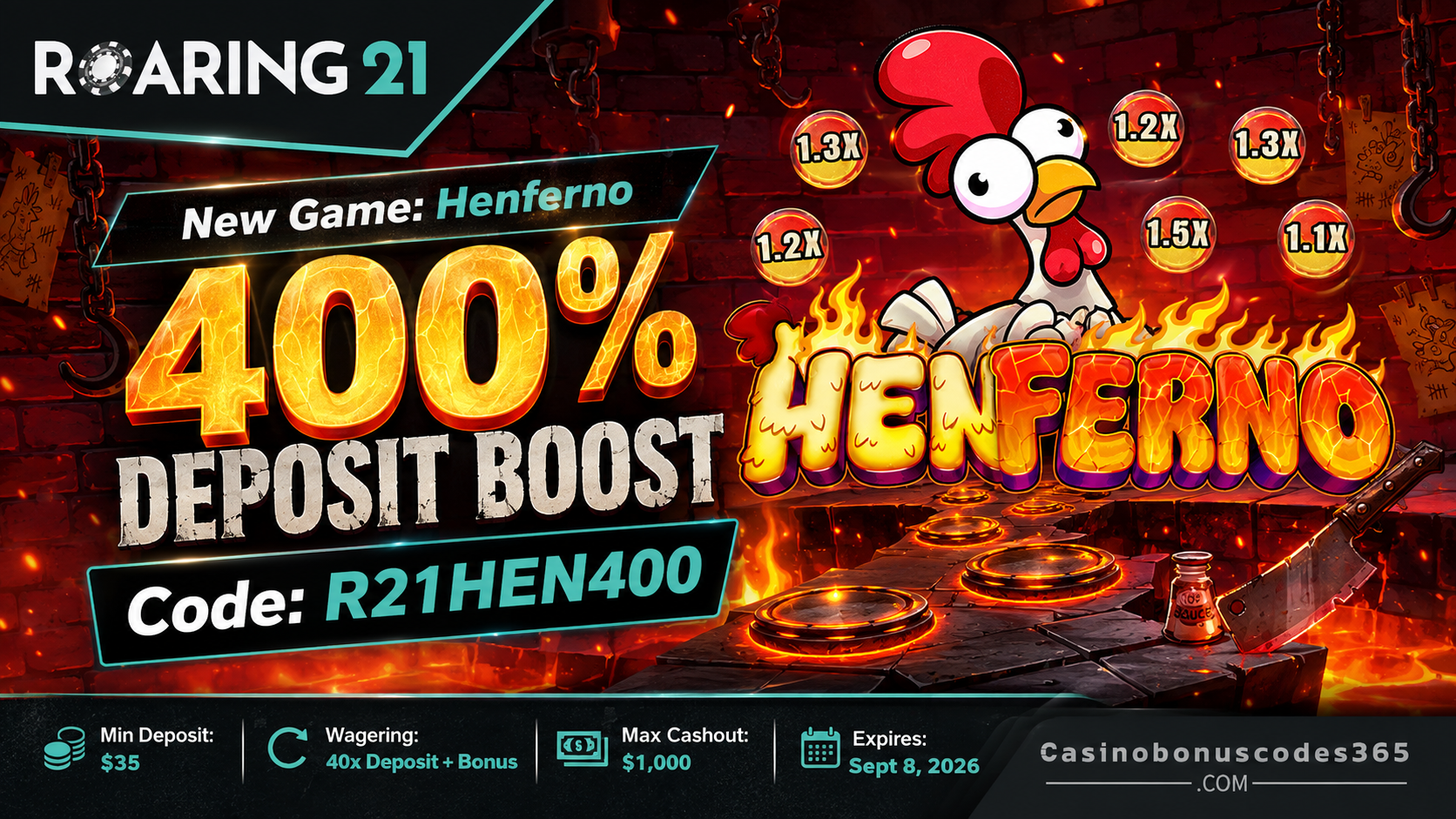 Roaring21 Henferno 400% Deposit Boost