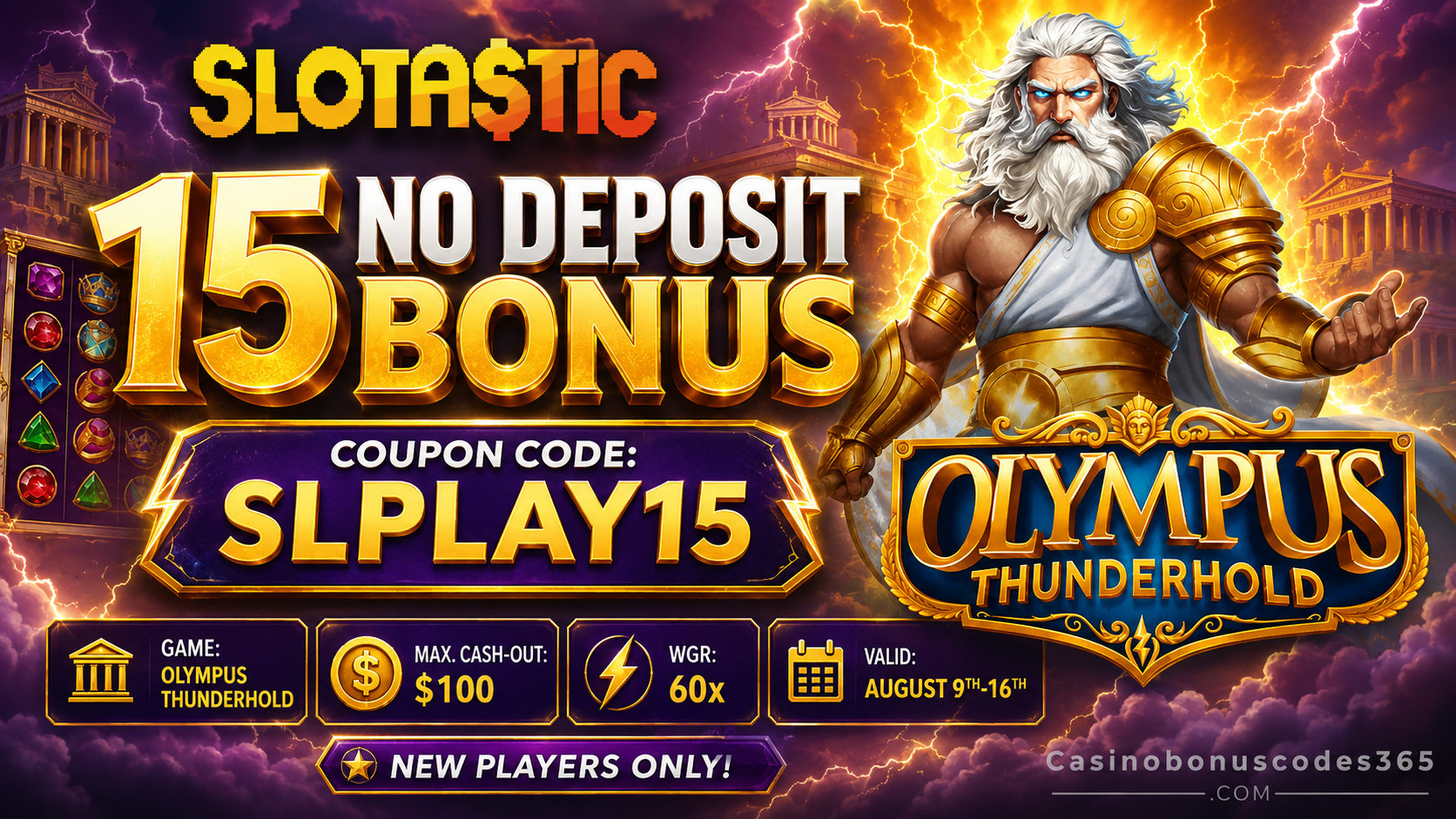 Slotastic Casino 15 No Deposit Bonus on Olympus Thunderhold
