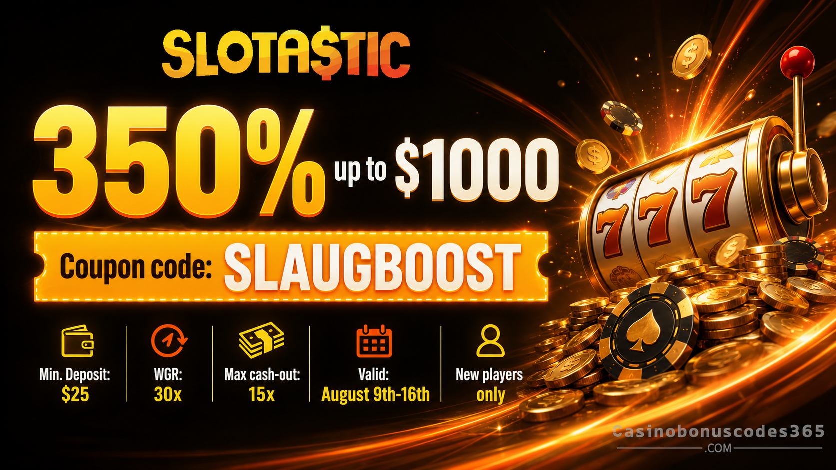 Slotastic Casino 350% up to $1,000 deposit bonus