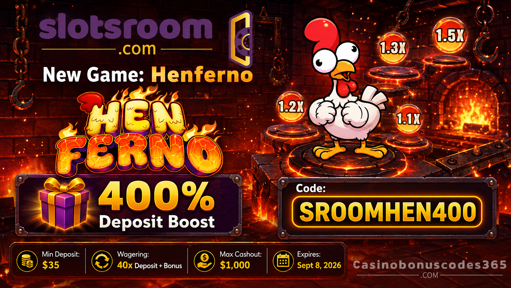 Slotsroom Henferno 400% Deposit Boost