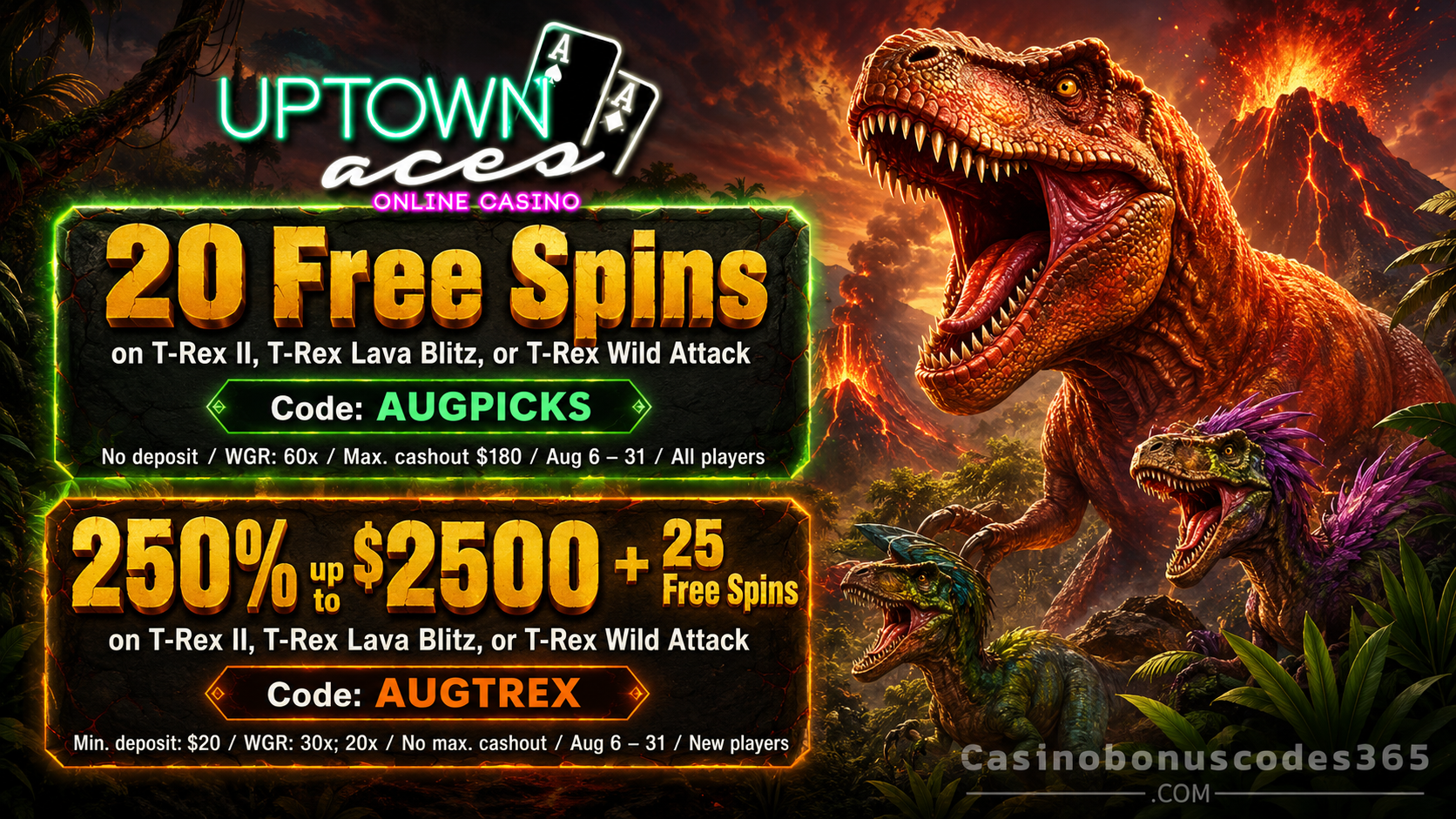 Uptown Aces Bonus Offer – 20 no-deposit FREE Spins