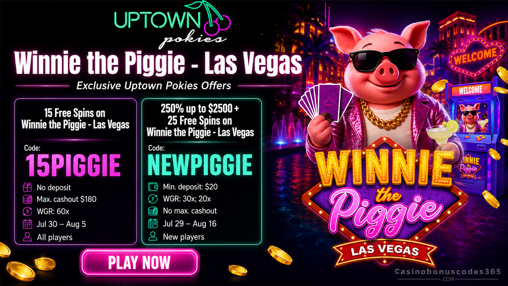 Uptown Pokies Bonus Offer – 15 FREE Spins on Winnie the Piggie Las Vegas