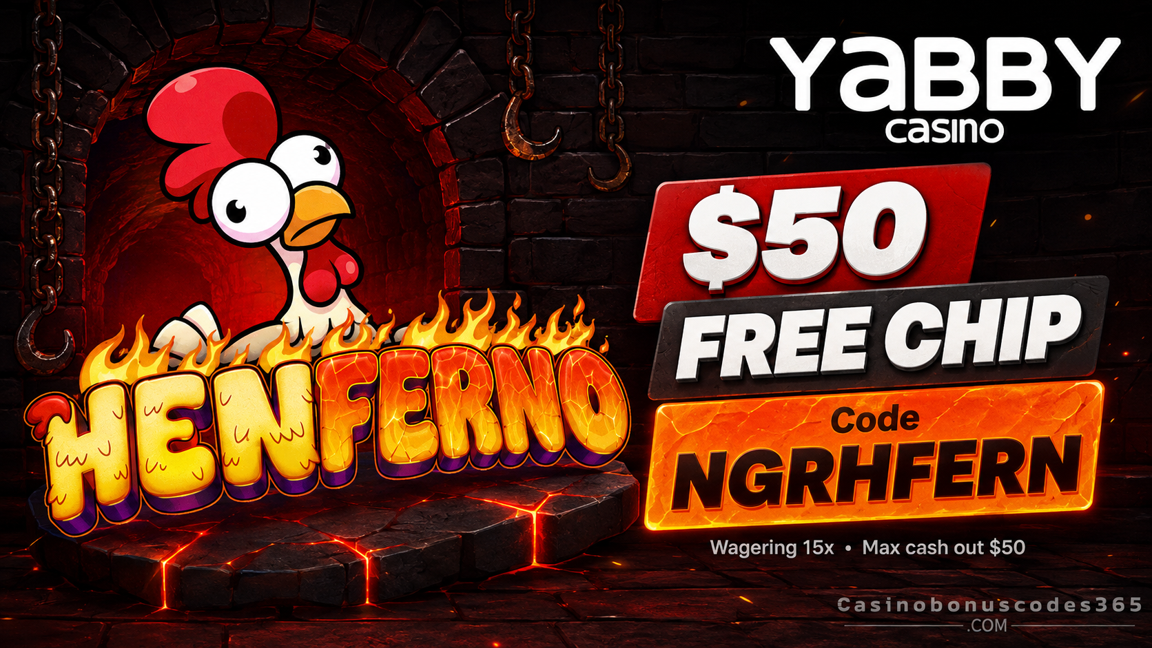Yabby Casino $50 FREE CHIP on Henferno