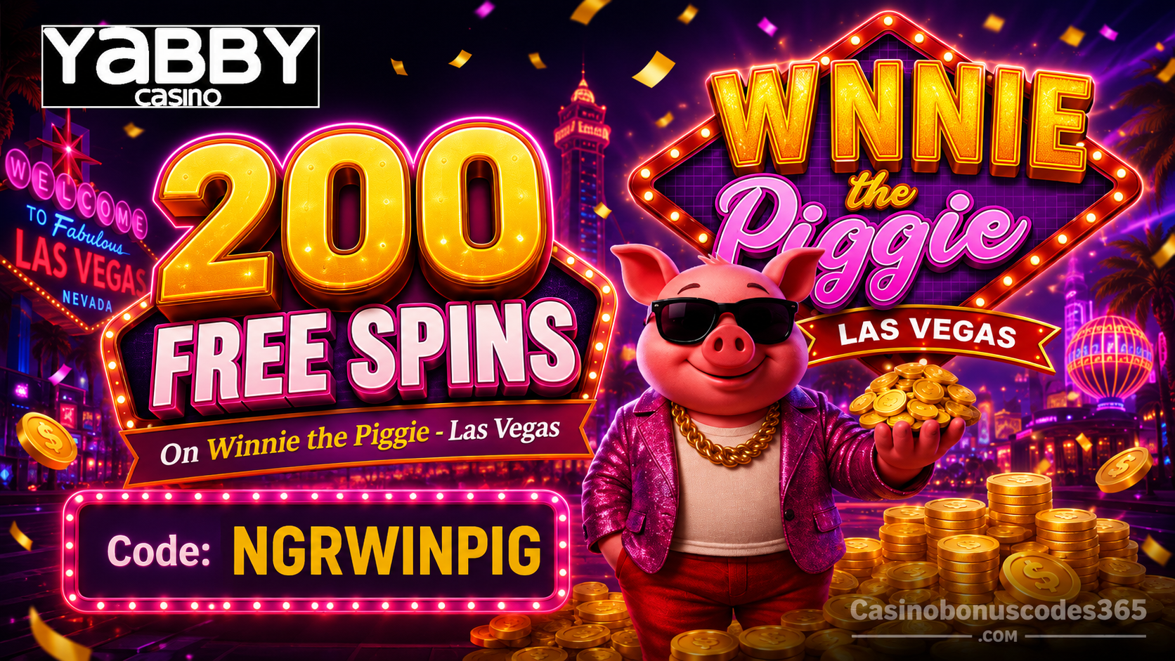 Yabby Casino 200 FREE Spins on Winnie the Piggie - Las Vegas