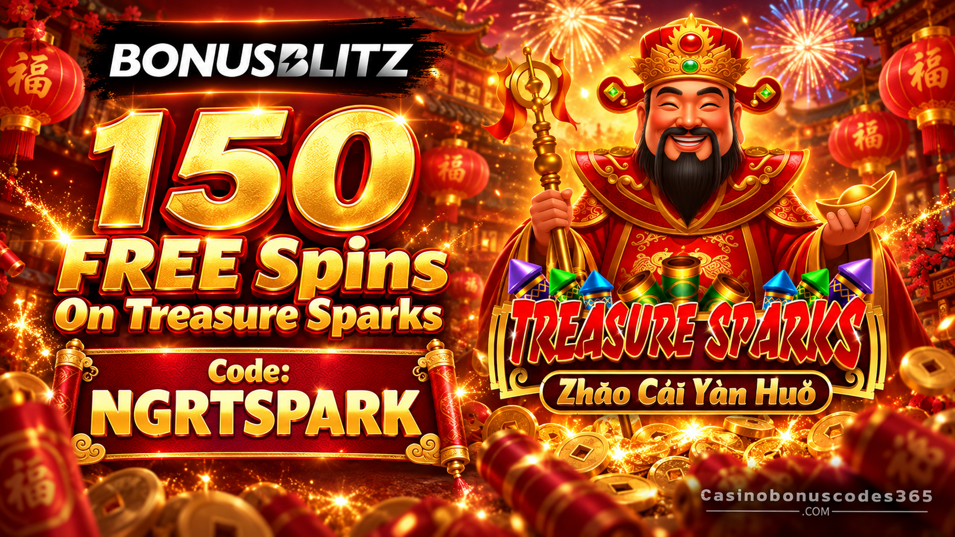 BonusBlitz 150 FREE Spins on Treasure Sparks