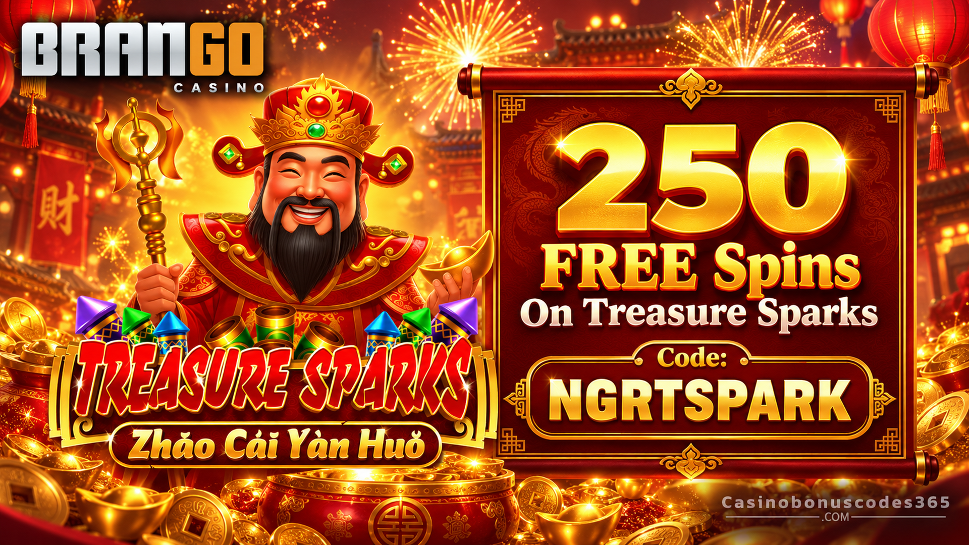 Casino Brango 250 FREE Spins on Treasure Sparks