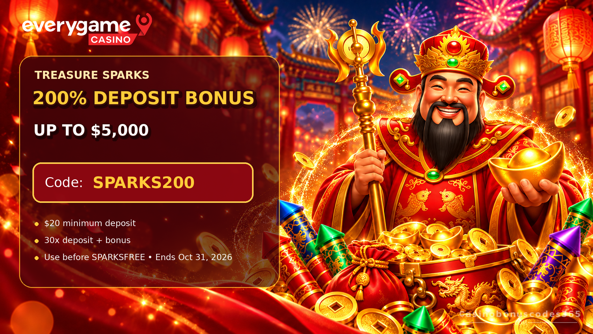 Everygame Casino Red 200% Deposit Bonus up to $5,000 code SPARKS200