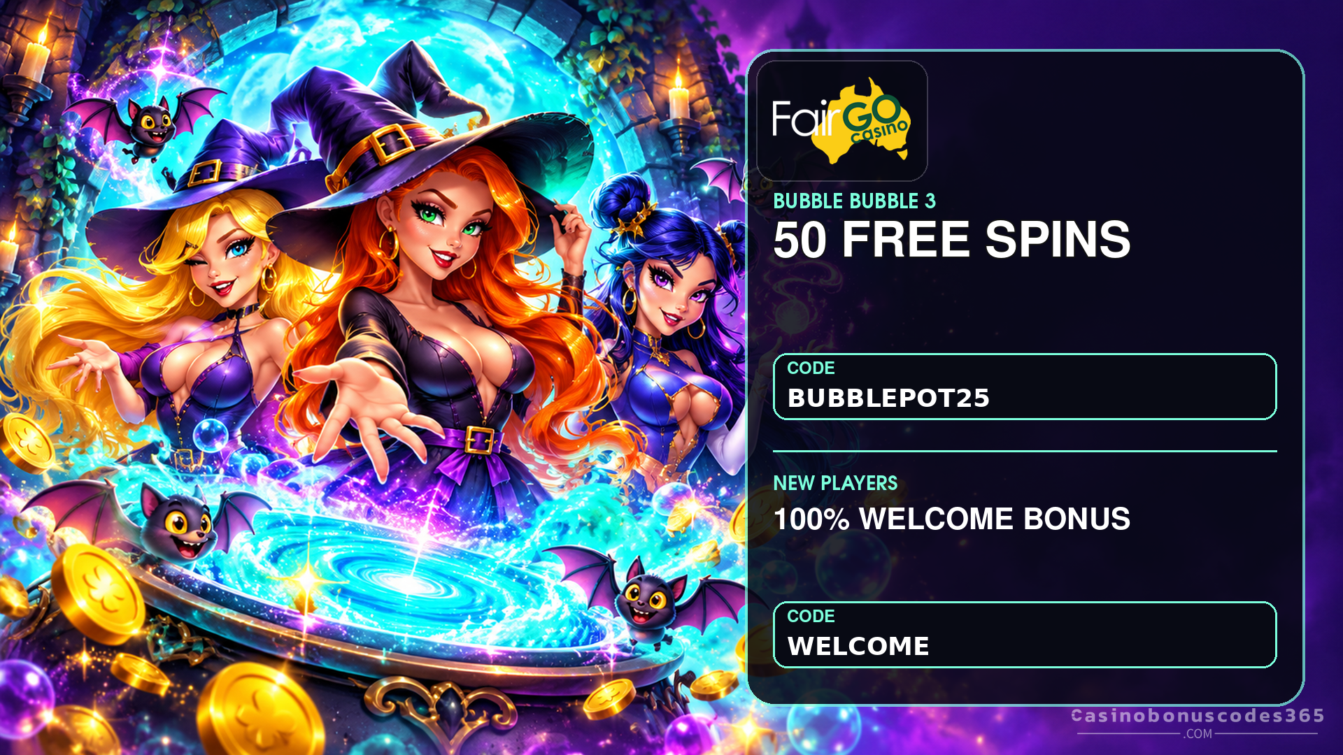 Fair Go Fair Go 50 FREE Spins on Bubble Bubble 3 + 100% Welcome Bonus