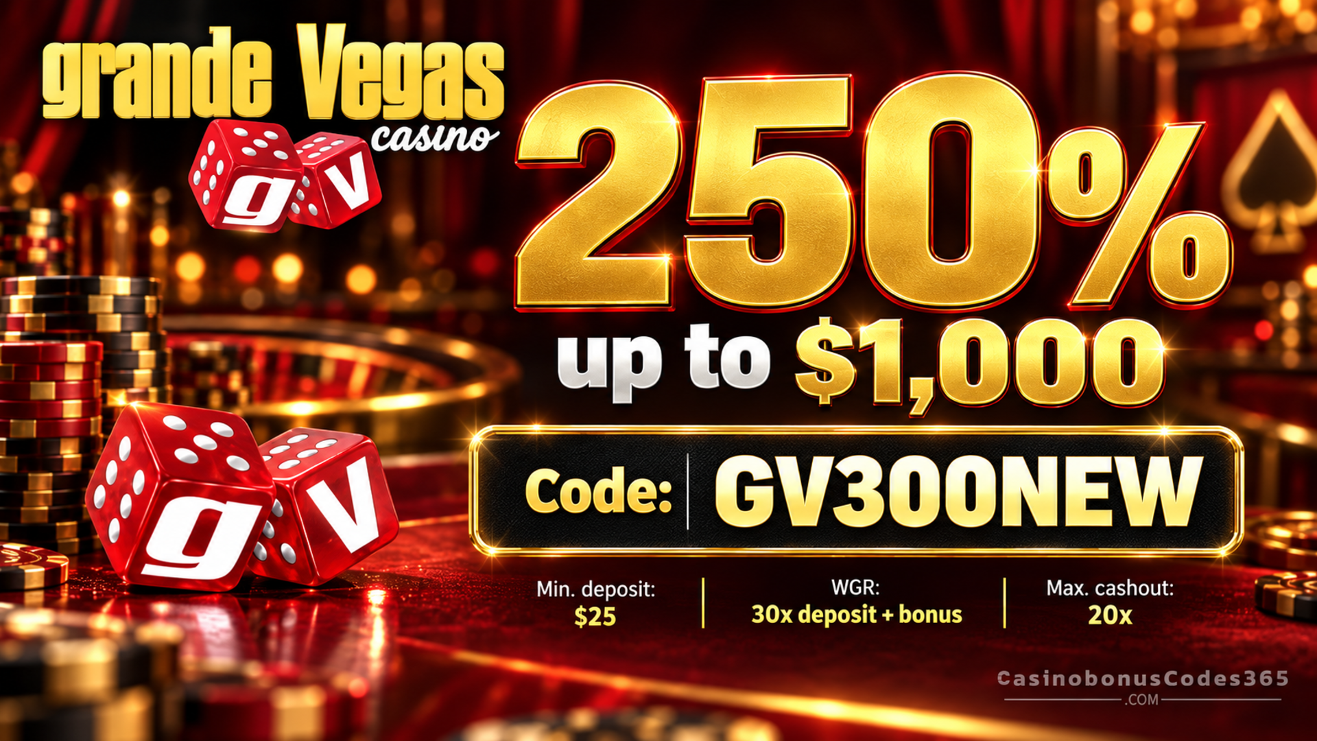 Grande Vegas Casino 250% up to $1,000 deposit bonus
