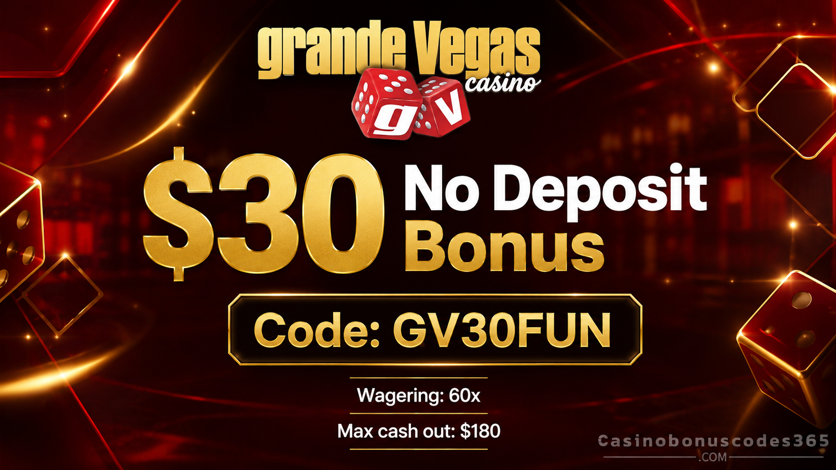Grande Vegas Casino $30 No Deposit Bonus code GV30FUN