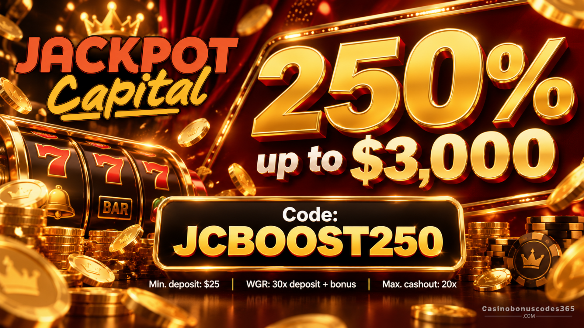 Jackpot Capital Casino 250% up to $3,000 deposit bonus