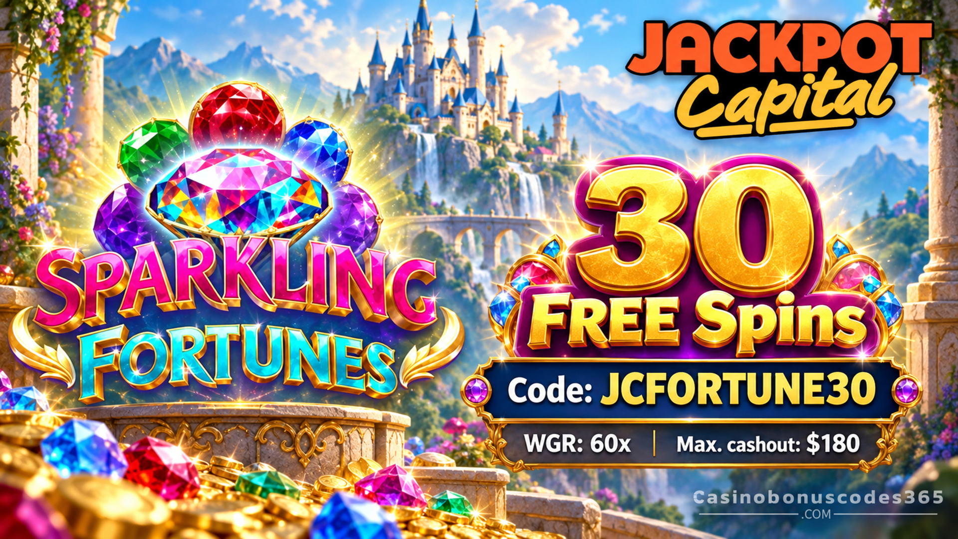 Jackpot Capital Casino 30 FREE Spins on Sparkling Fortunes
