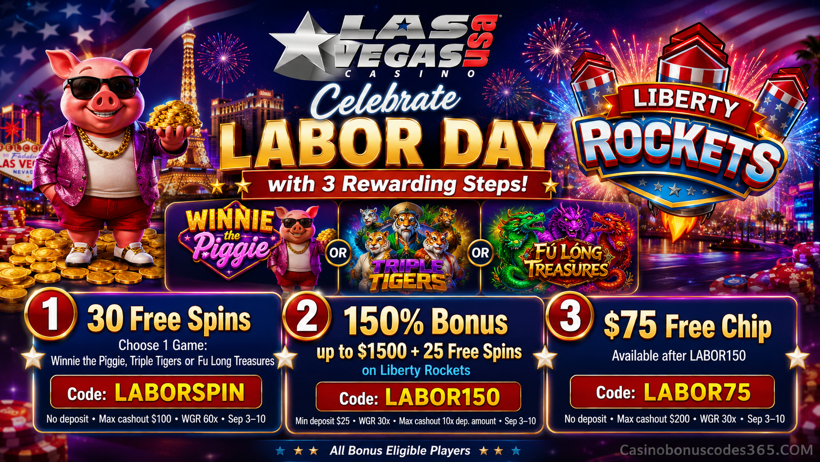 Las Vegas USA Bonus Offer – 30 no-deposit FREE Spins on one selected game
