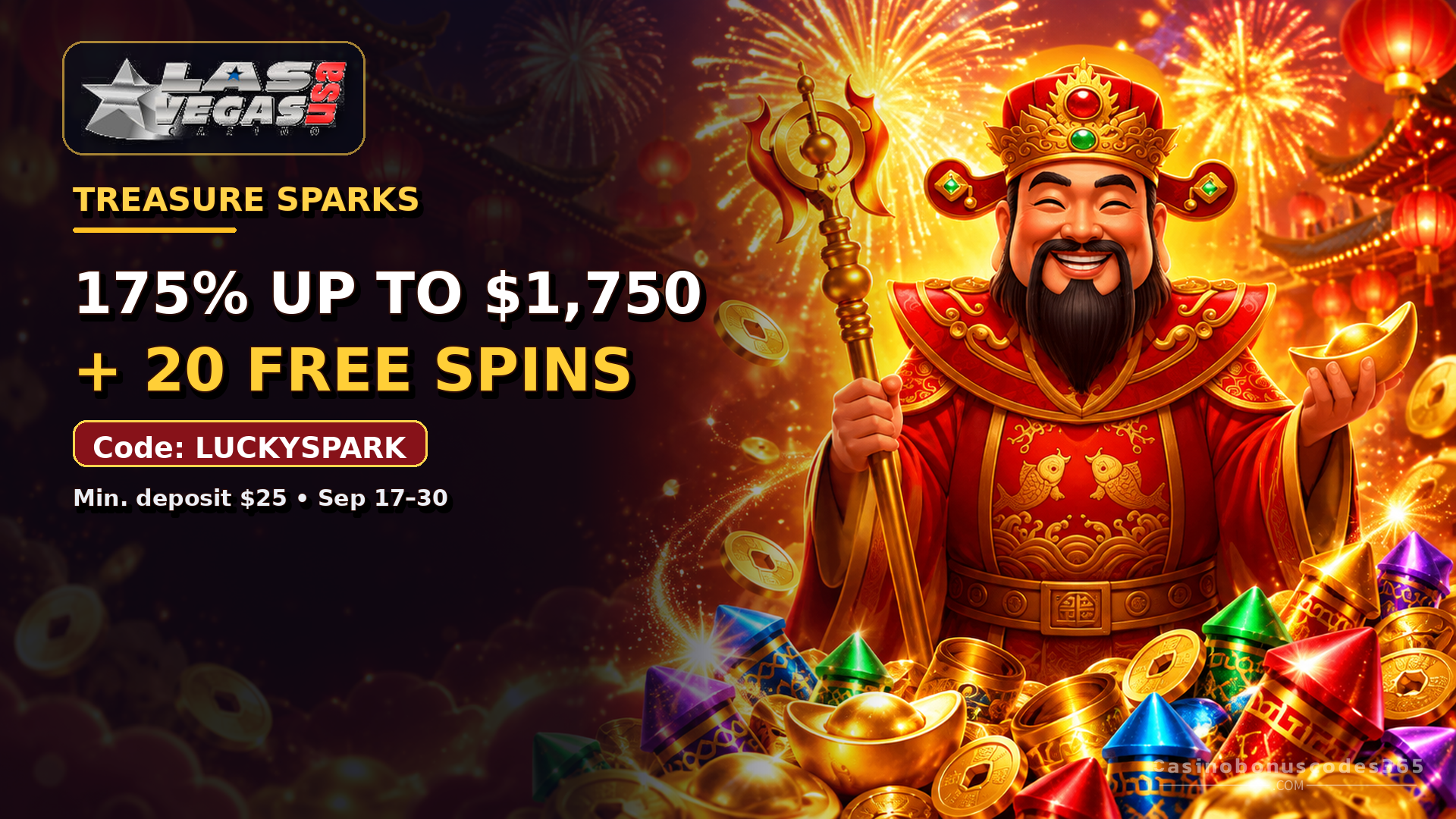 Las Vegas USA 175% up to $1,750 + 20 FREE Spins