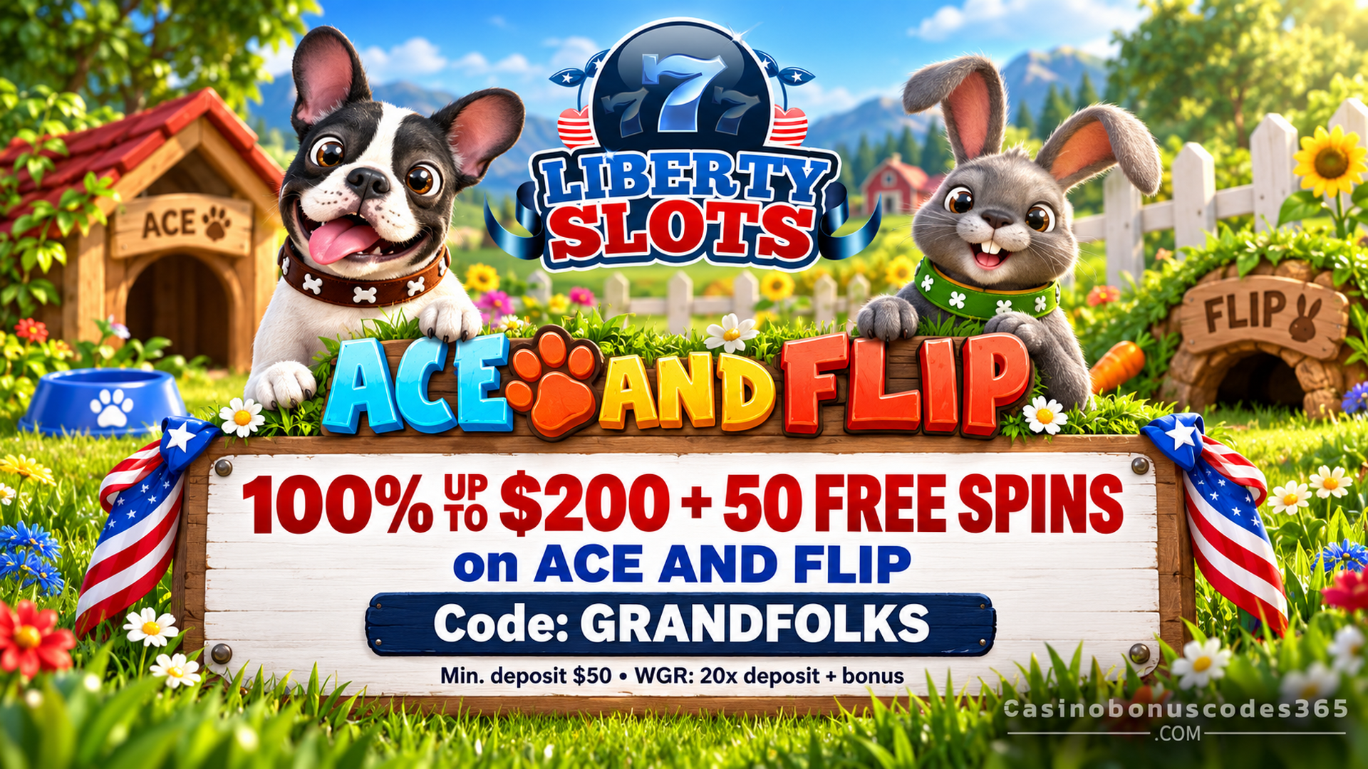 Liberty Slots 100% up to $200 + 50 FREE Spins GRANDFOLKS