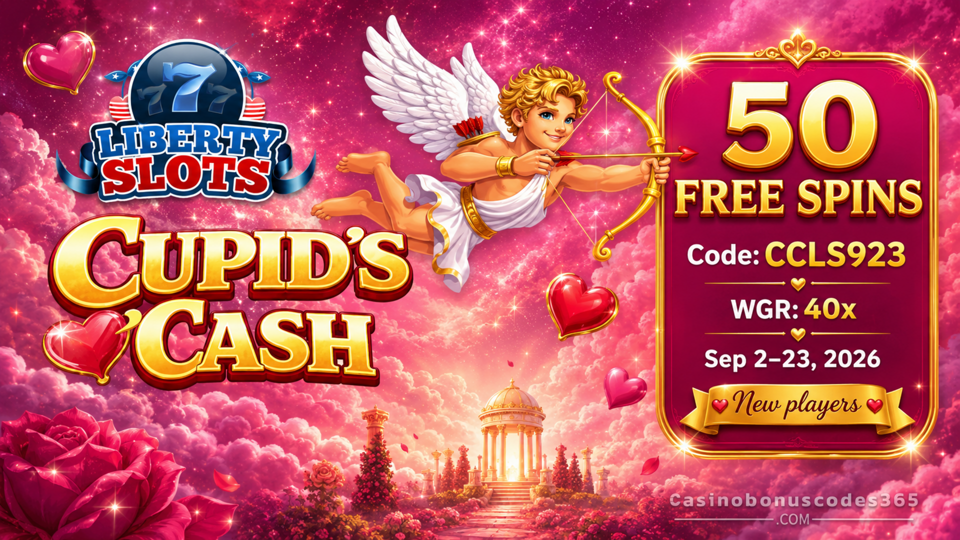 Liberty Slots 50 FREE Spins on Cupids Cash