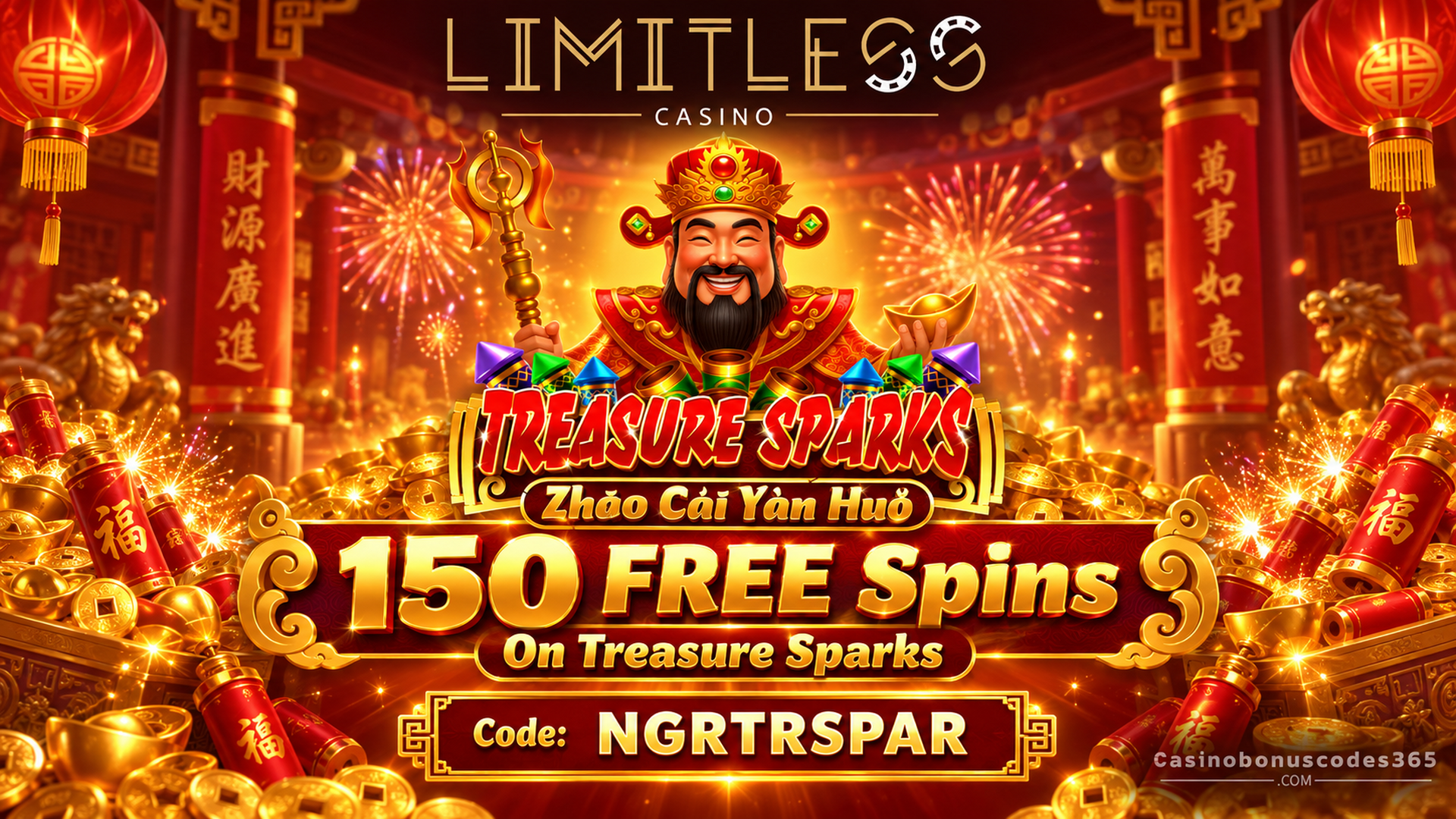 Limitless Casino 150 FREE Spins on Treasure Sparks