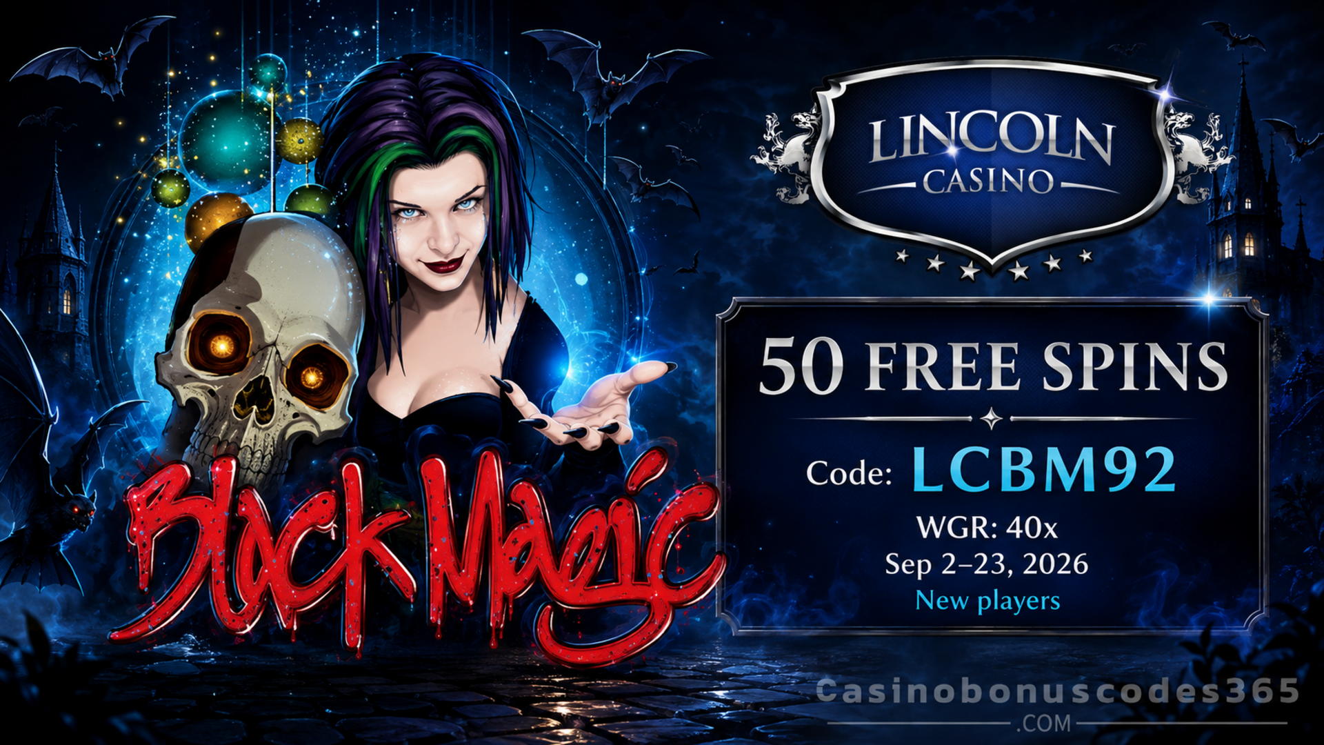 Lincoln Casino 50 FREE Spins on Black Magic