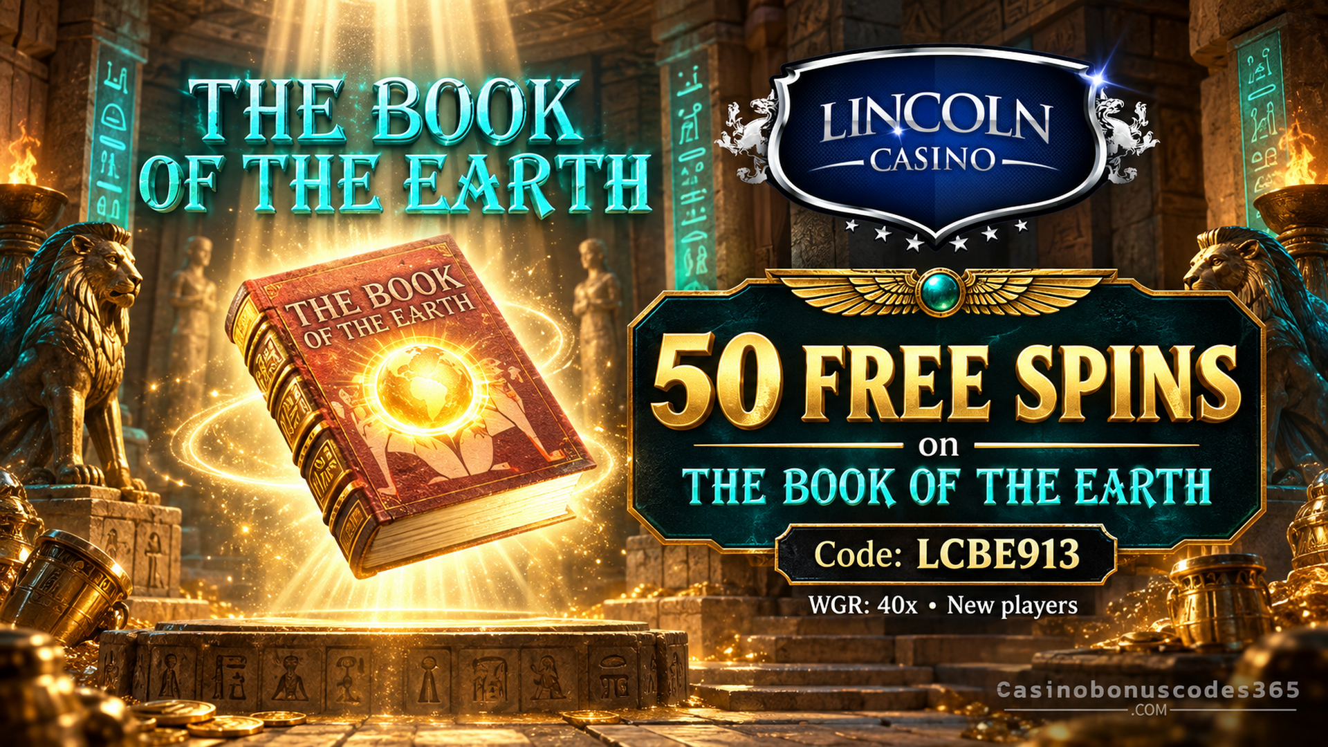 Lincoln Casino 50 FREE Spins on The Book of the Earth