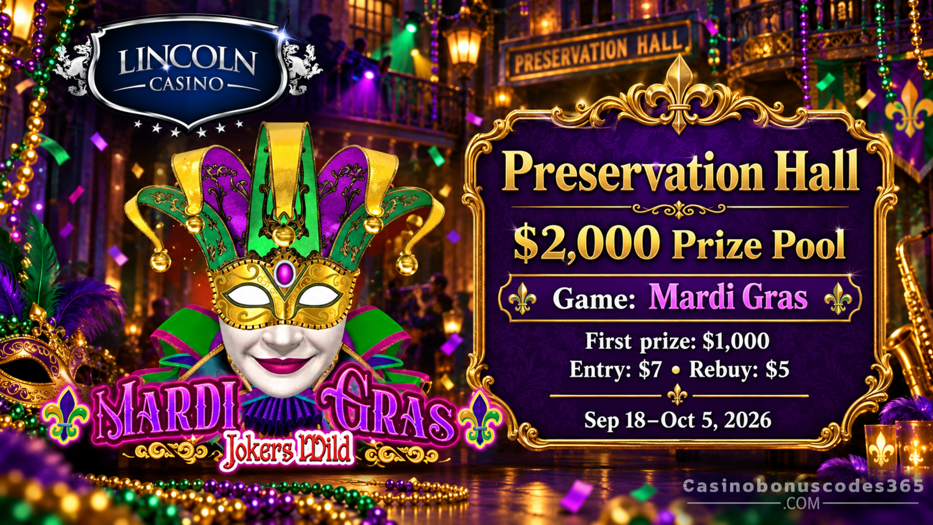 Lincoln Casino Preservation Hall $2,000 Tournament