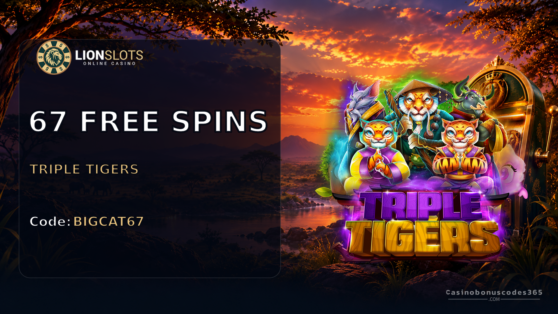 Lion Slots Casino 67 FREE Spins on Triple Tigers