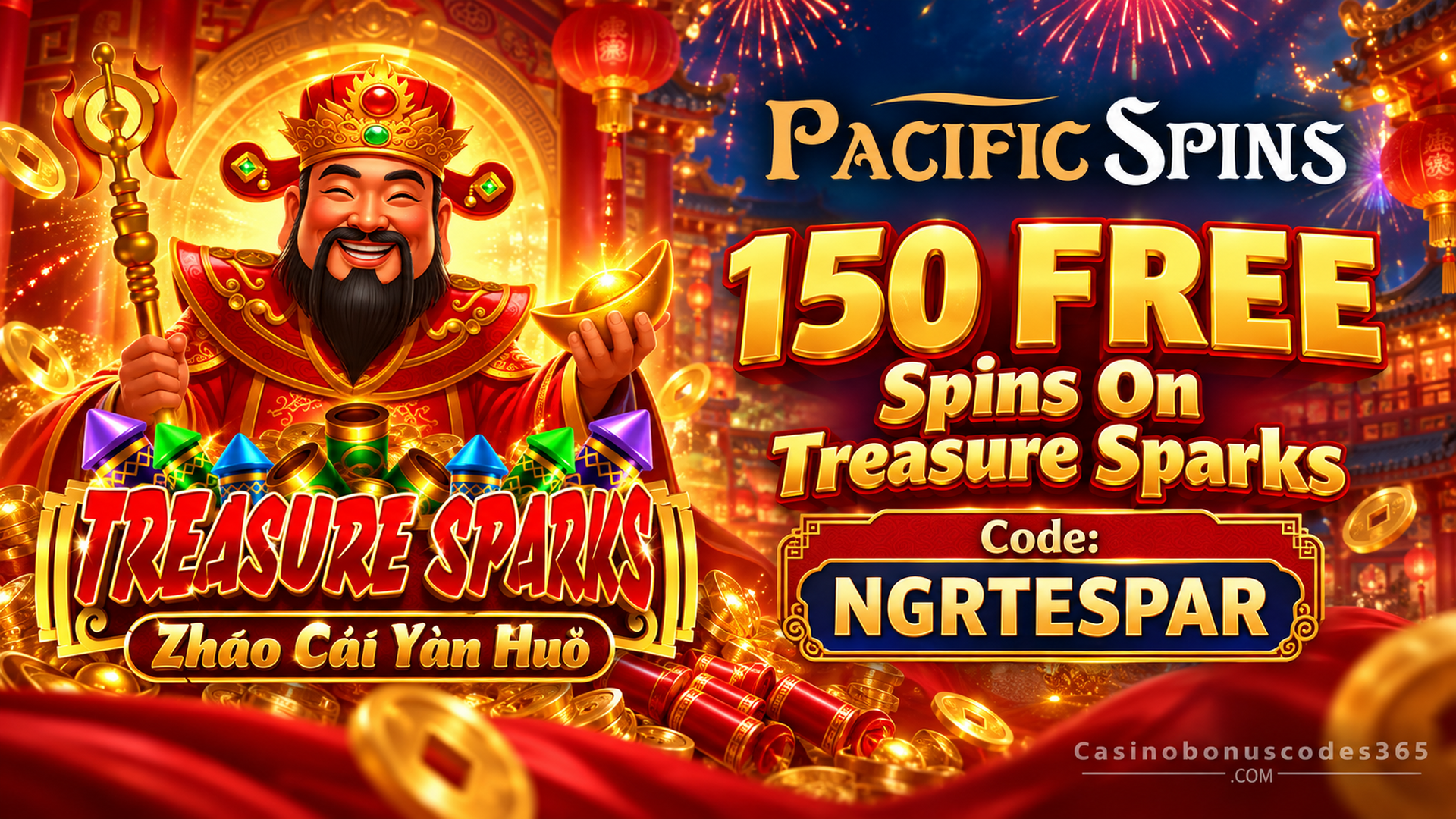 Pacific Spins 150 FREE Spins on Treasure Sparks
