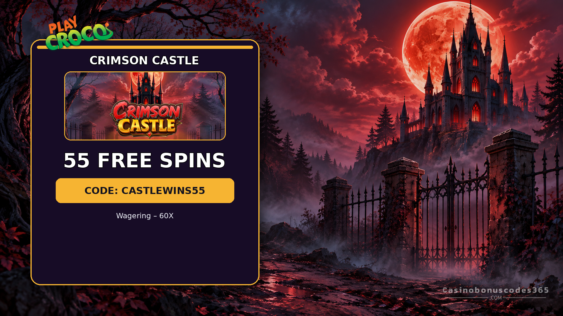 PlayCroco 55 FREE Spins on Crimson Castle