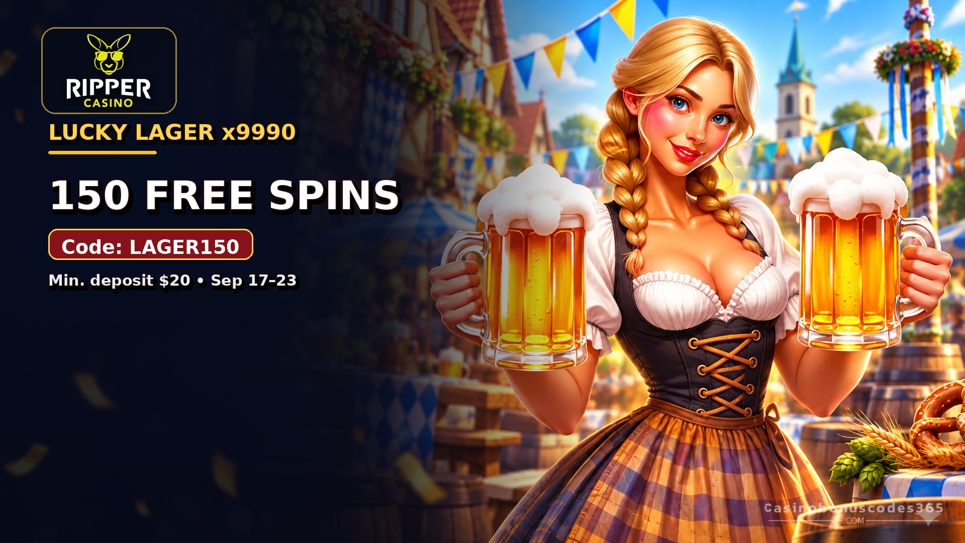 Ripper Casino 150 FREE Spins on Lucky Lager x9990