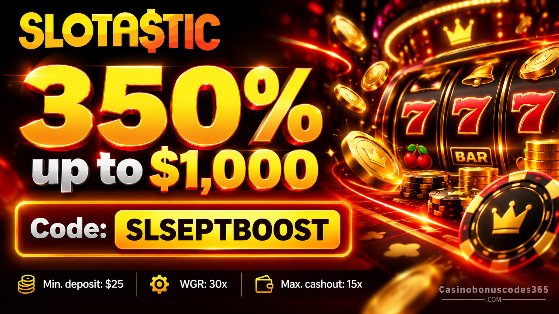 Slotastic Casino 350% up to $1,000 deposit bonus